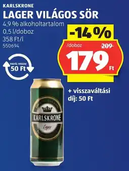 ALDI Karlskrone lager világos sör ajánlat