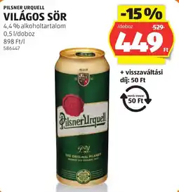 ALDI Pilsner urquell világos sör ajánlat