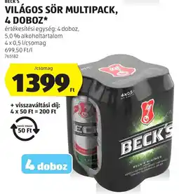 ALDI Beck's világos sör multipack ajánlat