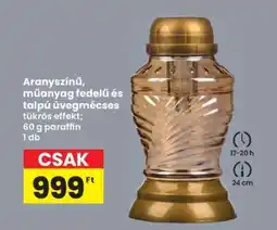 Interspar Aranyszínű, műanyag fedelű és talpú üvegmécses ajánlat