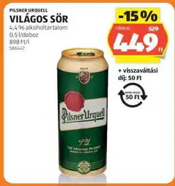 ALDI PILSNER URQUELL Világos sör ajánlat