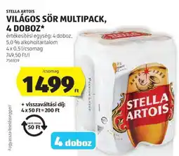 ALDI STELLA ARTOIS VILÁGOS SÖR MULTIPACK, 4 DOBOZ ajánlat