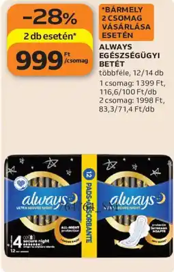 Auchan Always egészségügyi betét ajánlat