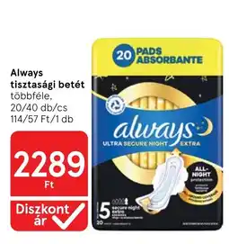Tesco Always tisztasági betét ajánlat