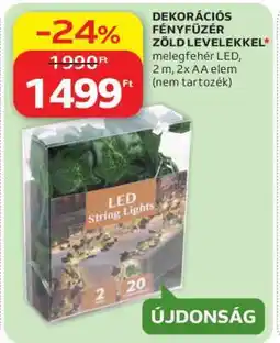 Auchan DEKORÁCIÓS FÉNYFŰZÉR ZÖLD LEVELEKKEL ajánlat