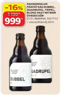 Auchan Pannonhalmi Főapátság Dubbel, Quadruppel, Tripel, Blong vagy Witbier üveges sör ajánlat