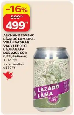 Auchan Lázadó Láma IPA, Vidám Vadkan vagy Lehűtő Lajhár APA dobozos sör ajánlat