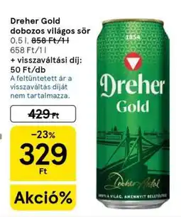 Tesco Dreher Gold dobozos világos sör ajánlat