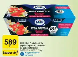 Tesco Milli High Protein görög joghurt eperrel, ribizlivel és gabonafélékkel ajánlat