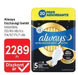Tesco Always tisztasági betét ajánlat