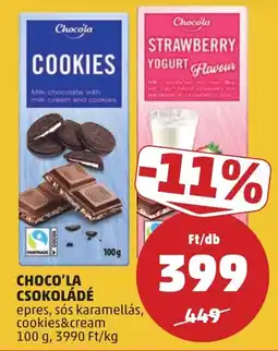 PENNY Choco'la csokoládé epres, sós karamellás, cookies&cream ajánlat