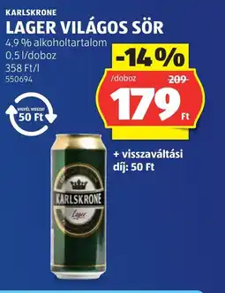 ALDI Karlskrone Lager világos sör ajánlat