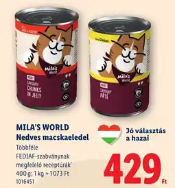 Lidl Mila's world nedves macskaeledel ajánlat