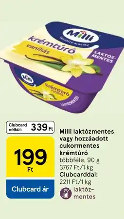 Tesco Milli laktózmentes krémtúró ajánlat