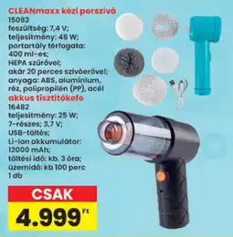 Interspar cleanmaxx kézi porszívó ajánlat