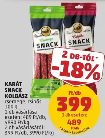 Karát snack kolbász csemegé, csípős