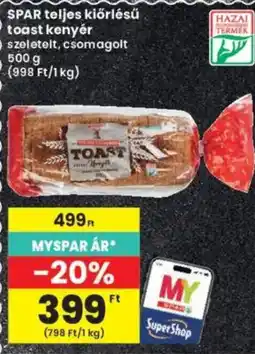Interspar spar teljes kiörlésű toast kenyér ajánlat