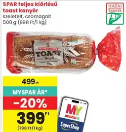 Spar Market spar teljes kiörlésű toast kenyér ajánlat