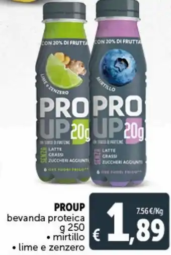 Proup bevanda proteica, mirtillo, lime e zenzero