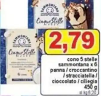 Pewex Sammontana cono 5 stelle x 6 panna/croccantino/stracciatella/cioccolato/ciliegia 450 g offerta