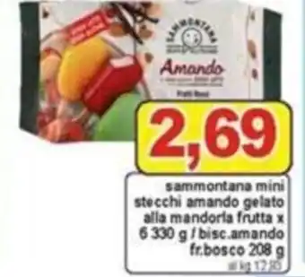 Pewex Sammontana mini stecchi amando gelato alla mandorla frutta x 6 330 g/bisc. amando fr.bosco 208 g offerta