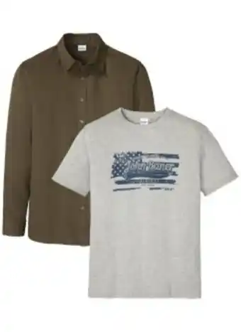 Bonprix T-shirt e camicia a maniche lunghe (set 2 pezzi) offerta