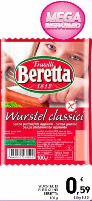 Spazio Conad Wurstel di puro suino beretta 100 g offerta
