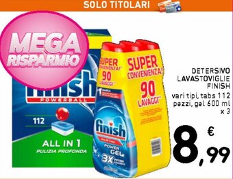 Spazio Conad Detersivo lavastoviglie Finish tabs 112 pezzi, Gel 600 ml x 3 offerta