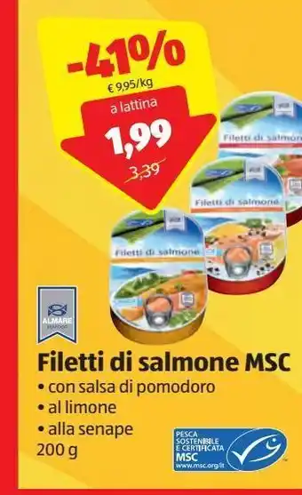 ALDI Dal mare filetti di salmone msc 200 g offerta