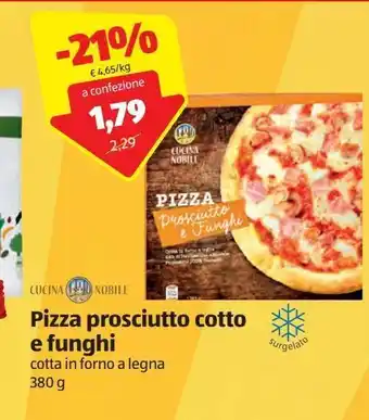 Pizza prosciutto cotto  e funghi cotta al forno a legna 380 g