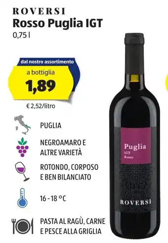 ALDI Roversi Rosso Puglia IGT 0,75L offerta