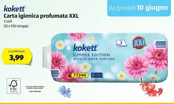 ALDI Kokett Carta igienica profumata XXL 3 veli 20x150 strappi offerta