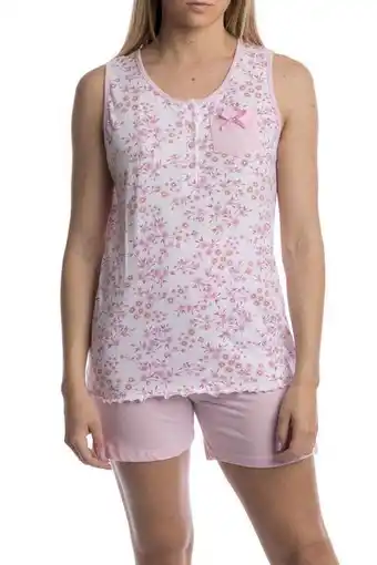 Kiwear pigiama donna maglia con spalline e pantalone corto - rosa
