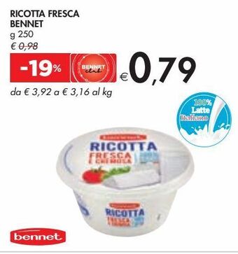 Bennet Ricotta fresca bennet offerta