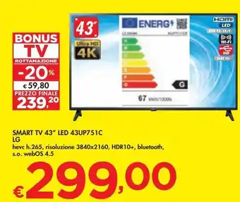 Bennet Smart tv 43" led 43up751c lg offerta