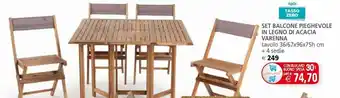 Set balcone pieghevole in legno di acacia varenna tavolo + 4 sedie