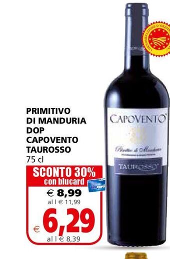 Il Gigante Primitivo di manduria dop capovento taurosso 75 cl offerta