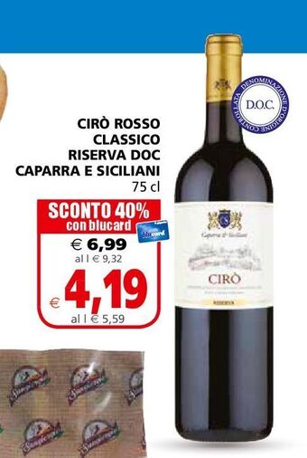 Il Gigante Cirò rosso classico riserva doc caparra e siciliani 75 cl offerta