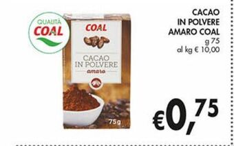 Supermercato Coal Cacao in polvere amaro coal g 75 offerta