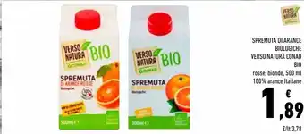Conad Spremuta di arance biologiche verso natura conad bio rosse, bionde, 100% arance italiane offerta