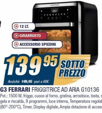 Sinergy G3 Ferrari Friggitrice ad Aria G10136 offerta