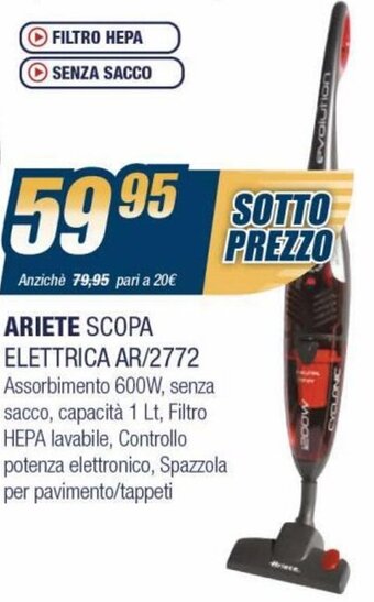Aspirabriciole 'Wet \u0026 Dry' Cordless 'Ariete' offerta di Eurospin