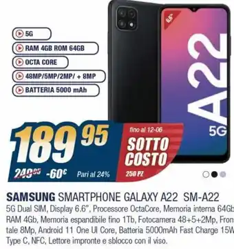 Sinergy Samsung Smartphone Galaxy A22 SM-A22 offerta