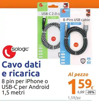 Action Sologic Cavo dati e ricarica 1,5 mteri offerta
