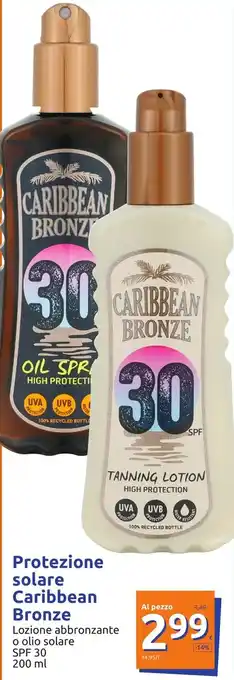 Action Caribbean Bronze Protezione solare Lozione abbrozante o olio solare 200 ml offerta