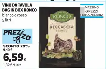 Ipercoop Vino da tavolo bag in box ronco offerta