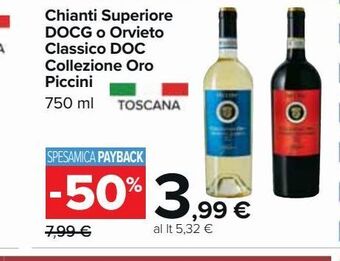 Carrefour Market Chianti superiore docg o orvieto classico doc collezione oro piccini offerta