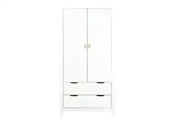 Armadio scandinavo con appendiabiti e cassettiera in legno bianco molene