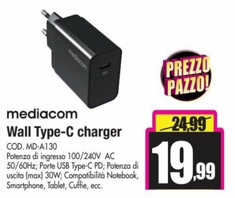 Wellcome Mediacom Wall Type-C charger offerta