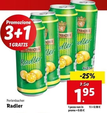 Lidl Perlenbacher Radler 4x 0,5 L offerta